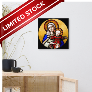 Holy Mother and Divine Child Canvas 16×16 Wall Art Rosary.Team