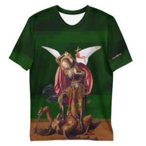 Saint Michael the Archangel killing the dragon T-shirt Apparel Rosary.Team