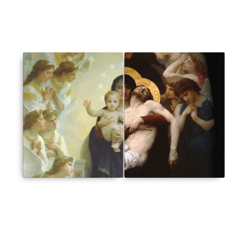 Mysteria Dolorosa Mysteria Gaudiosa – Canvas Bouguereau Diptych – Medium 32×20