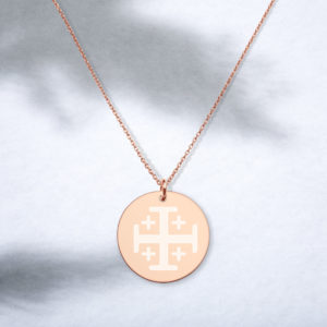 Jerusalem Cross - Engraved Silver Disc Necklace