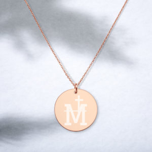 Virgin Mary Monogram - Engraved Silver Disc Necklace