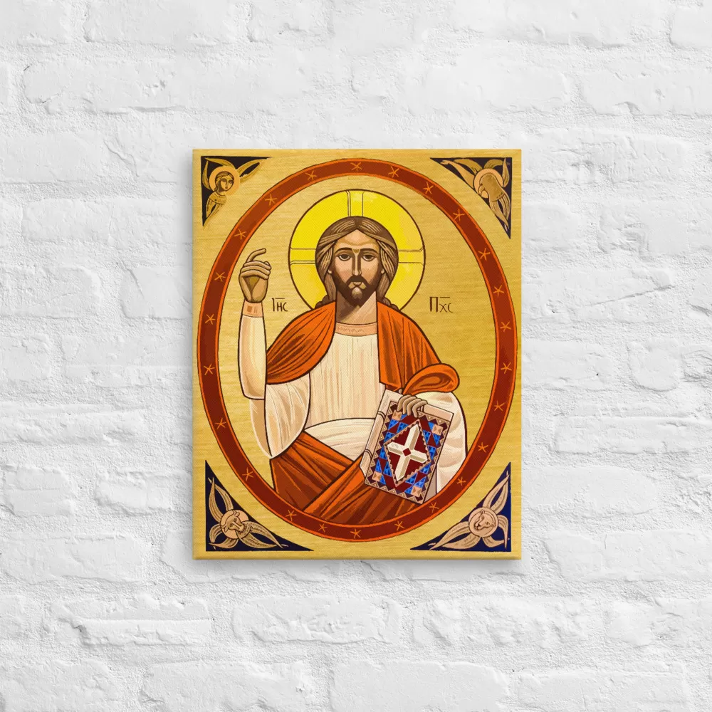 Coptic Icon Jesus Christ (With Four Gospel Symbols) – Canvas