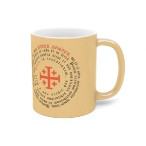 Lord’s Prayer in Latin (concentric) – Metallic Mug (Silver / Gold) Drinkware Rosary.Team