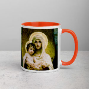 The Madonna of the Roses (Bouguereau) Mug with Color Inside Drinkware Rosary.Team