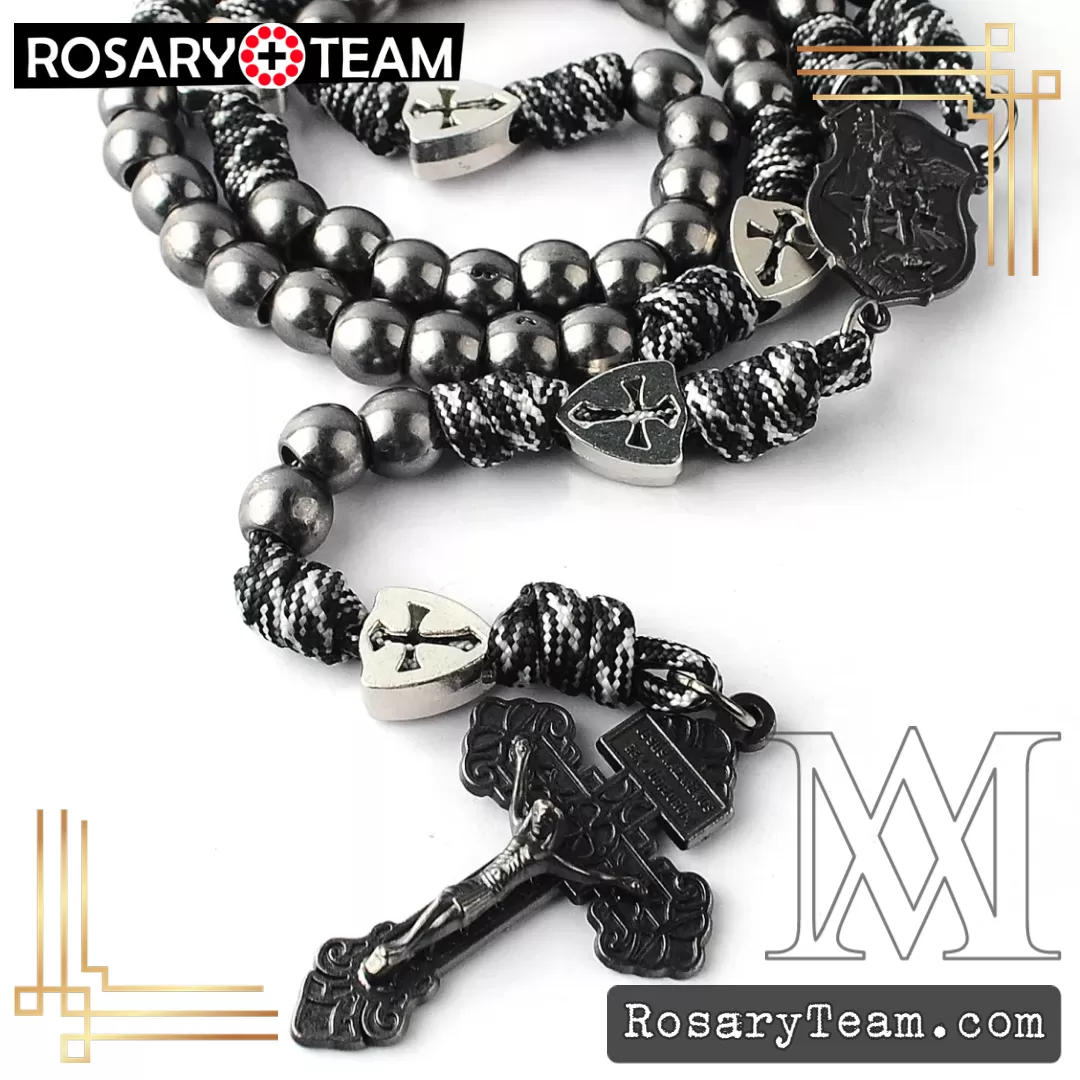 Rosary Warrior – Paracord Rugged Holy Rosary (Gun Black Metal) Holy Rosary Rosary.Team