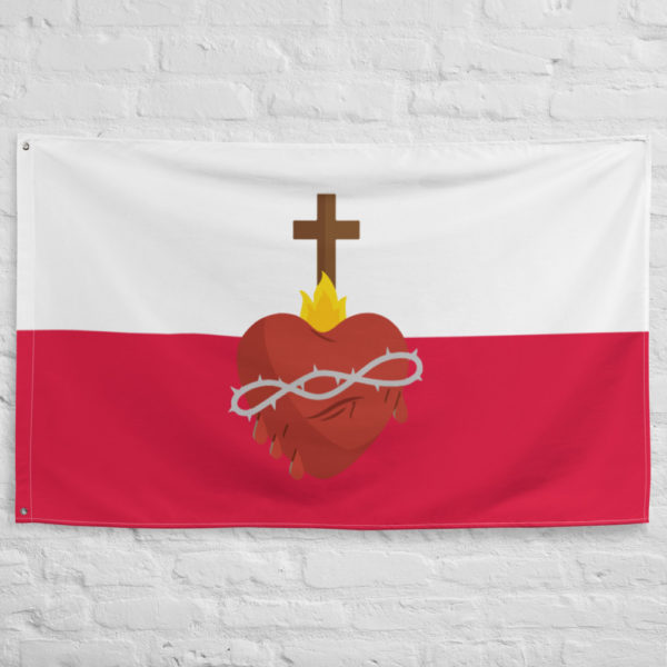 The flag of Poland with Sacred Heart of Jesus #Flag