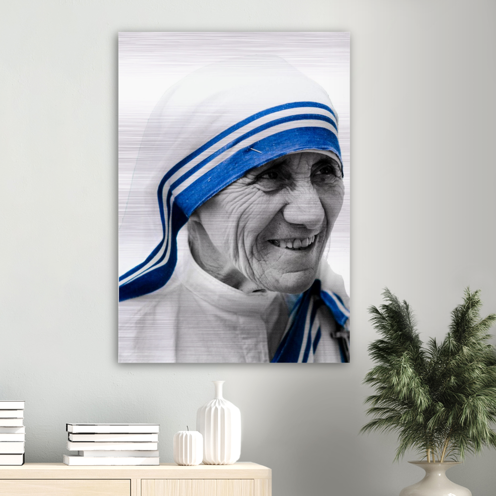 St Mother Teresa ✠ Brushed #Aluminum #MetallicIcon #AluminumPrint Brushed Aluminum Icons Rosary.Team