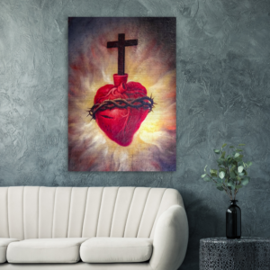 Sacred Heart in Baroque Oil Painting ✠ Brushed #Aluminum #MetallicIcon #AluminumPrint Brushed Aluminum Icons Rosary.Team