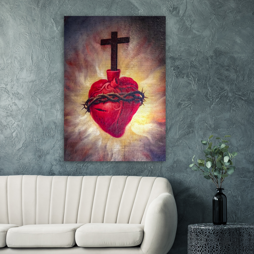 Sacred Heart in Baroque Oil Painting ✠ Brushed #Aluminum #MetallicIcon #AluminumPrint