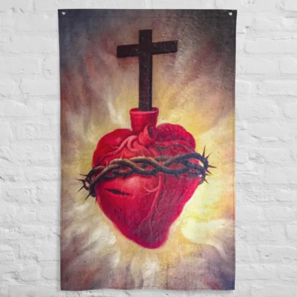Sacred Heart in Baroque Oil Painting ✠ #Flag vertical