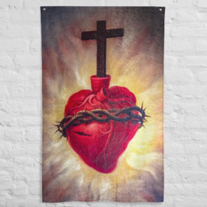 Sacred Heart in Baroque Oil Painting ✠ #Flag vertical Flags Rosary.Team