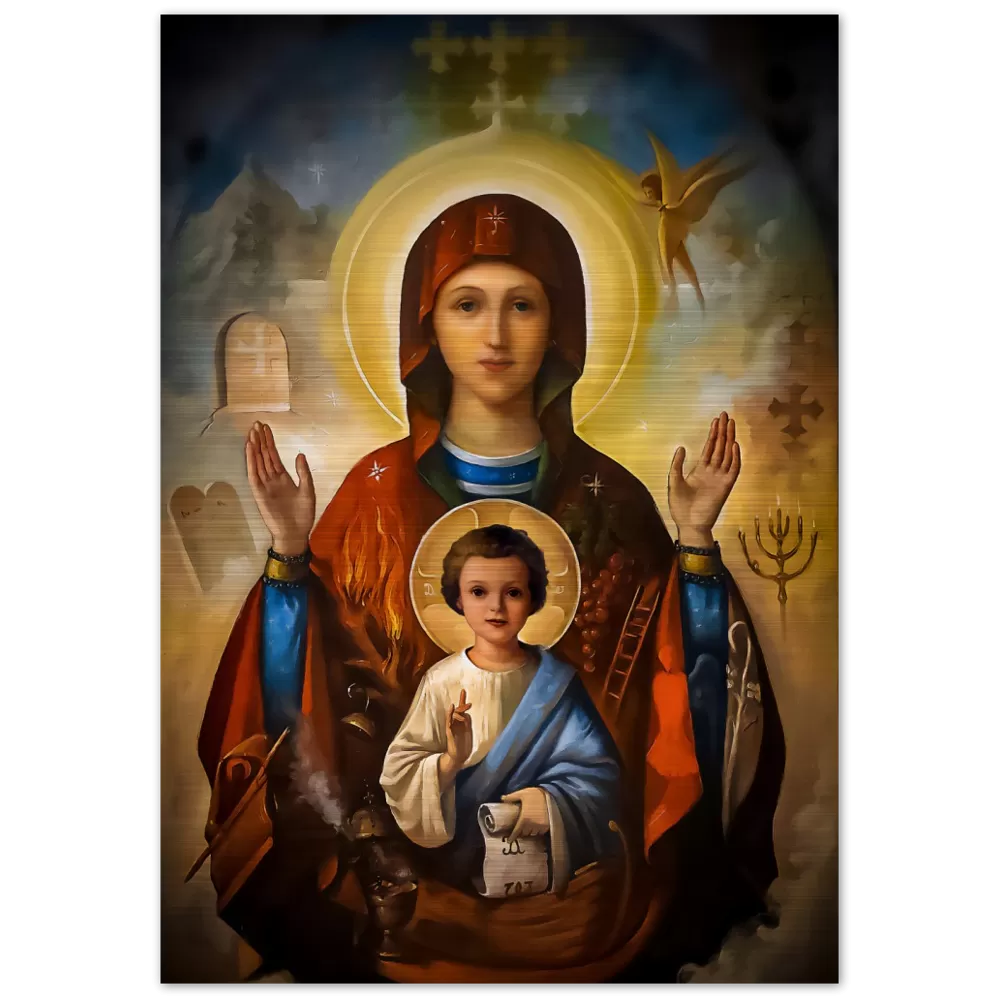 Icon Virgin Mary and Divine Child ✠ Brushed #Aluminum #MetallicIcon #AluminumPrint