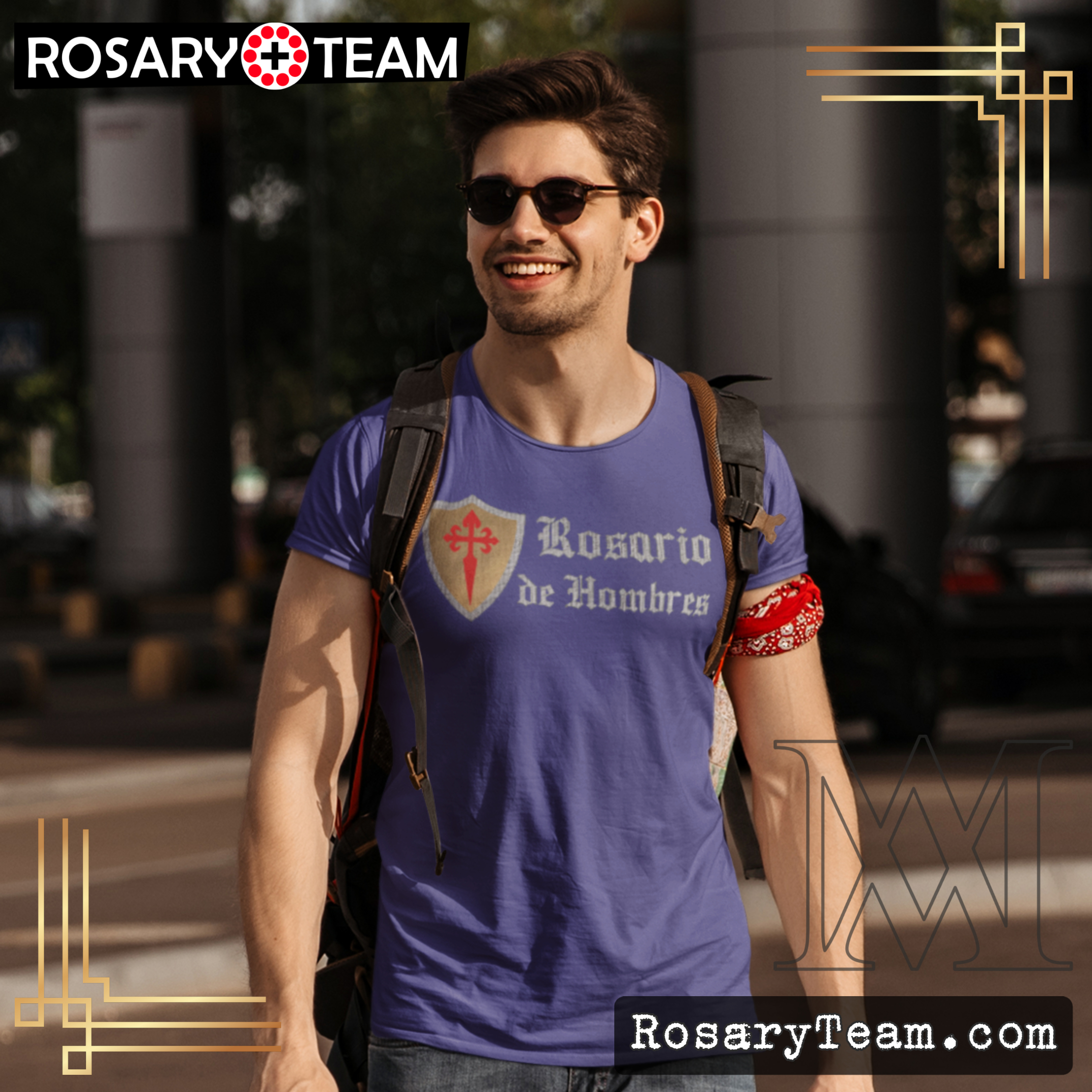 Rosario de Hombres con Cruz de San Santiago Premium T-Shirt Apparel Rosary.Team
