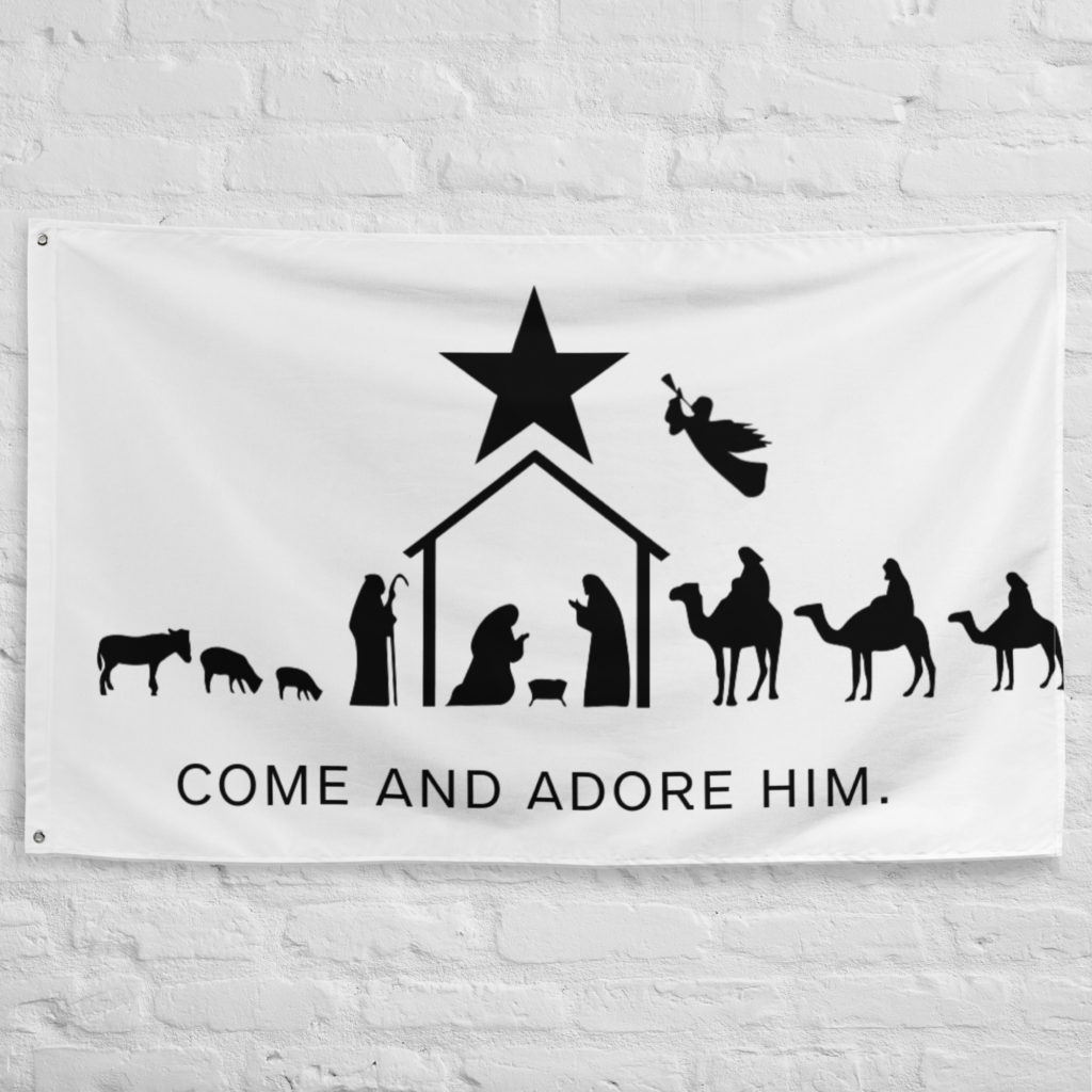 Nativity Come and Adore Him #GonzalesFlag Flag #Christmas