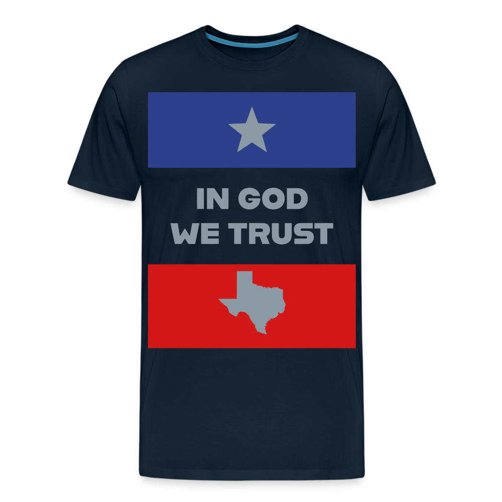 In GOD we Trust TEXAS Silver Metallic with Blue and Red Premium T-Shirt
