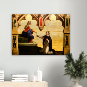 Saint Dominic Receiving the Rosary ✠ Brushed Aluminum Print Brushed Aluminum Icons Rosary.Team