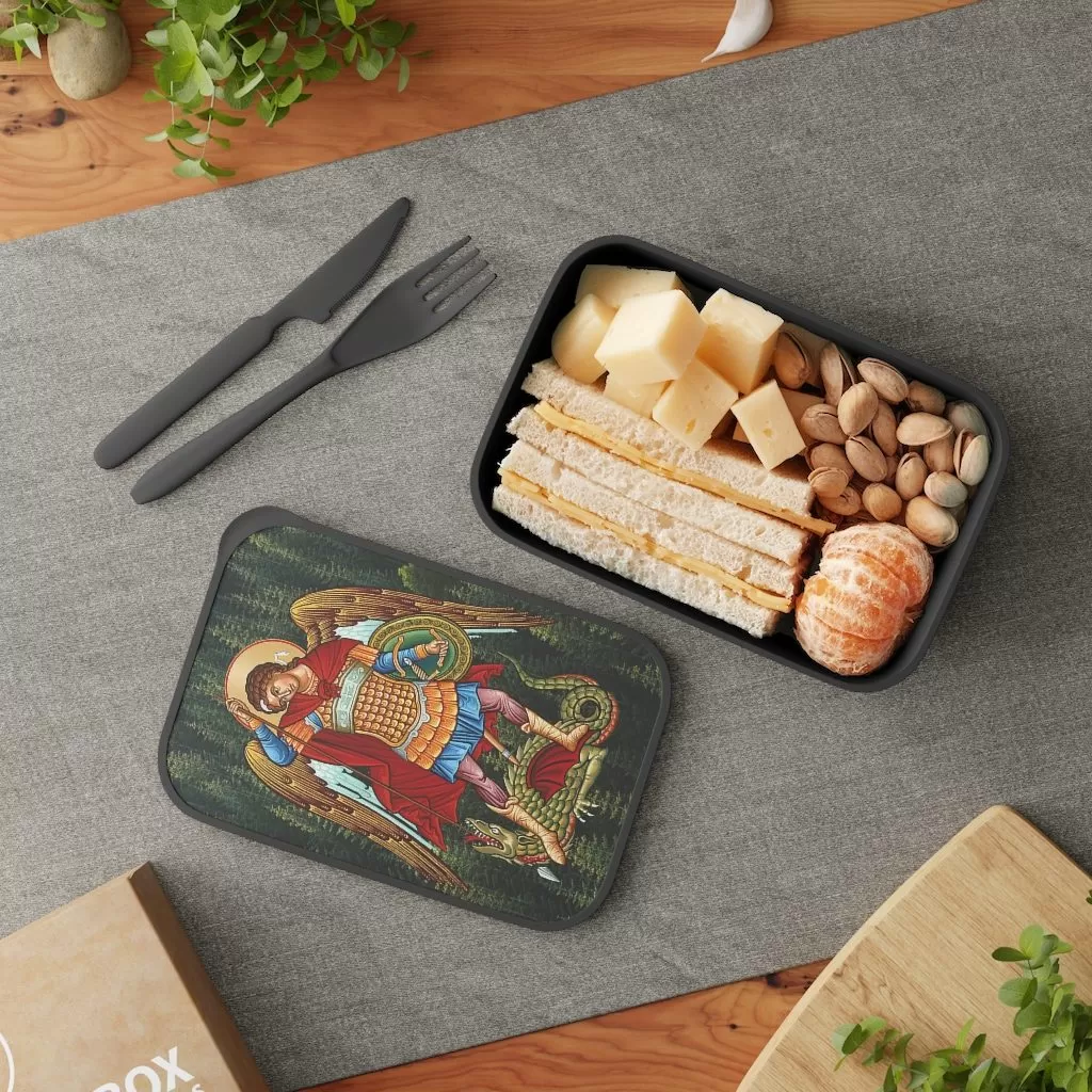 St Michael Archangel Shield PLA Bento Box with Band and Utensils