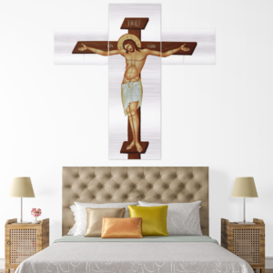 Crucifixion of Our Lord Jesus Christ – Russian Triptych – Brushed #Aluminum #MetallicIcon #AluminumPrint – 3 panels Style : Byzantine/Greek Brushed Aluminum Icons Rosary.Team