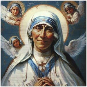 Saint Mother Teresa of Calcutta, Pray for Us ✠ Brushed Aluminum Icon Brushed Aluminum Icons Rosary.Team