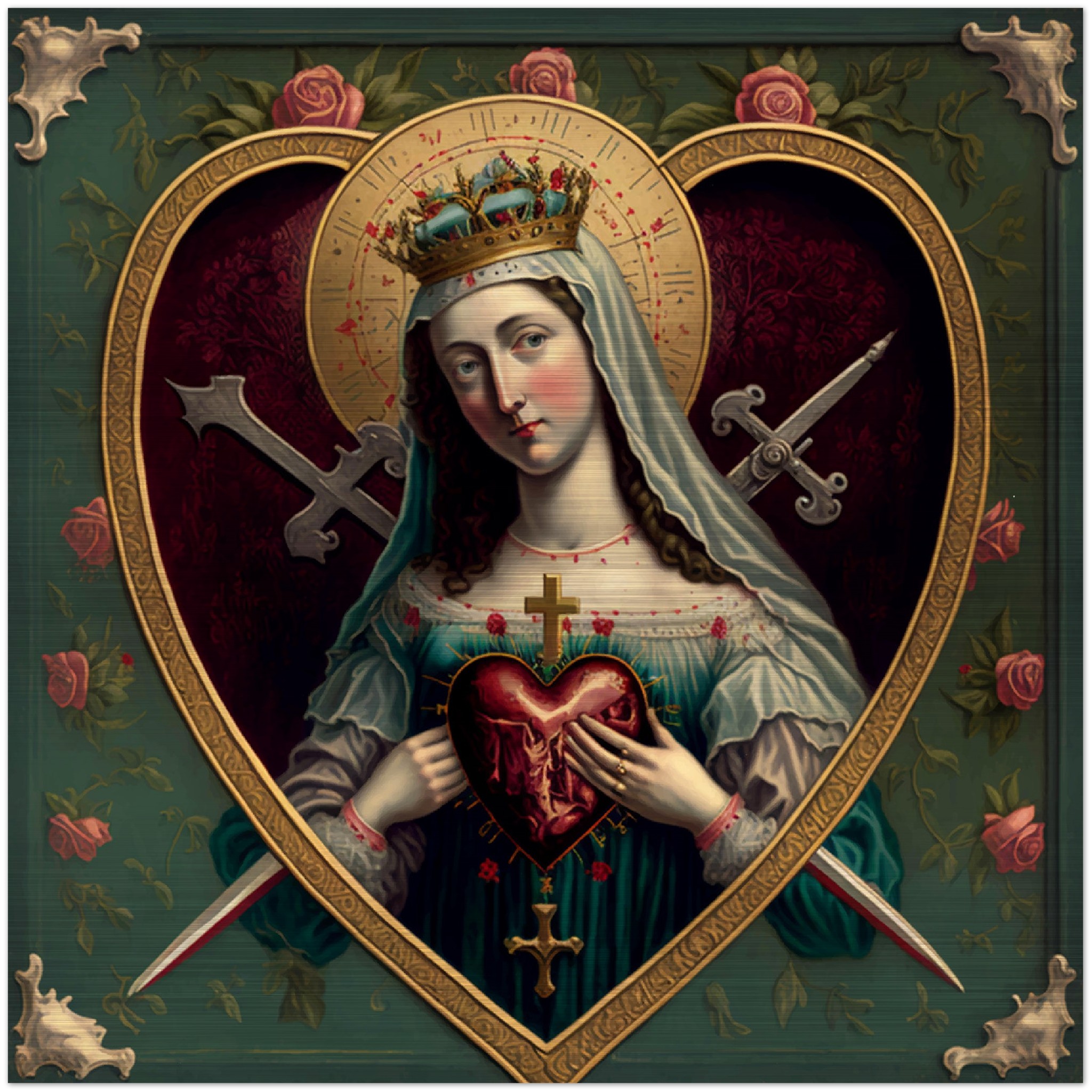 Immaculate Heart ✠ Brushed Aluminum Icon Brushed Aluminum Icons Rosary.Team