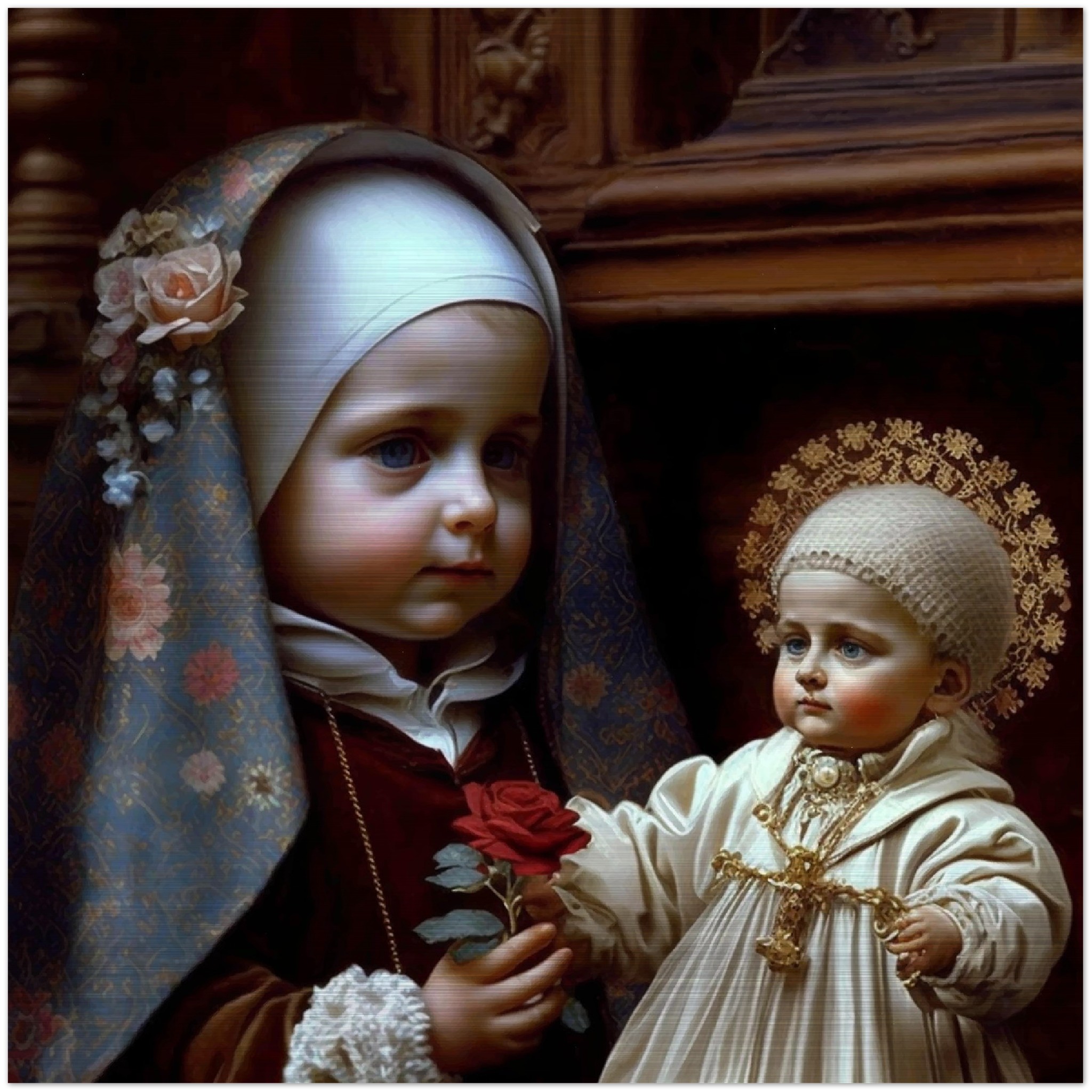 Little Thérèse of Lisieux and Child Jesus ✠ Brushed Aluminum Icon