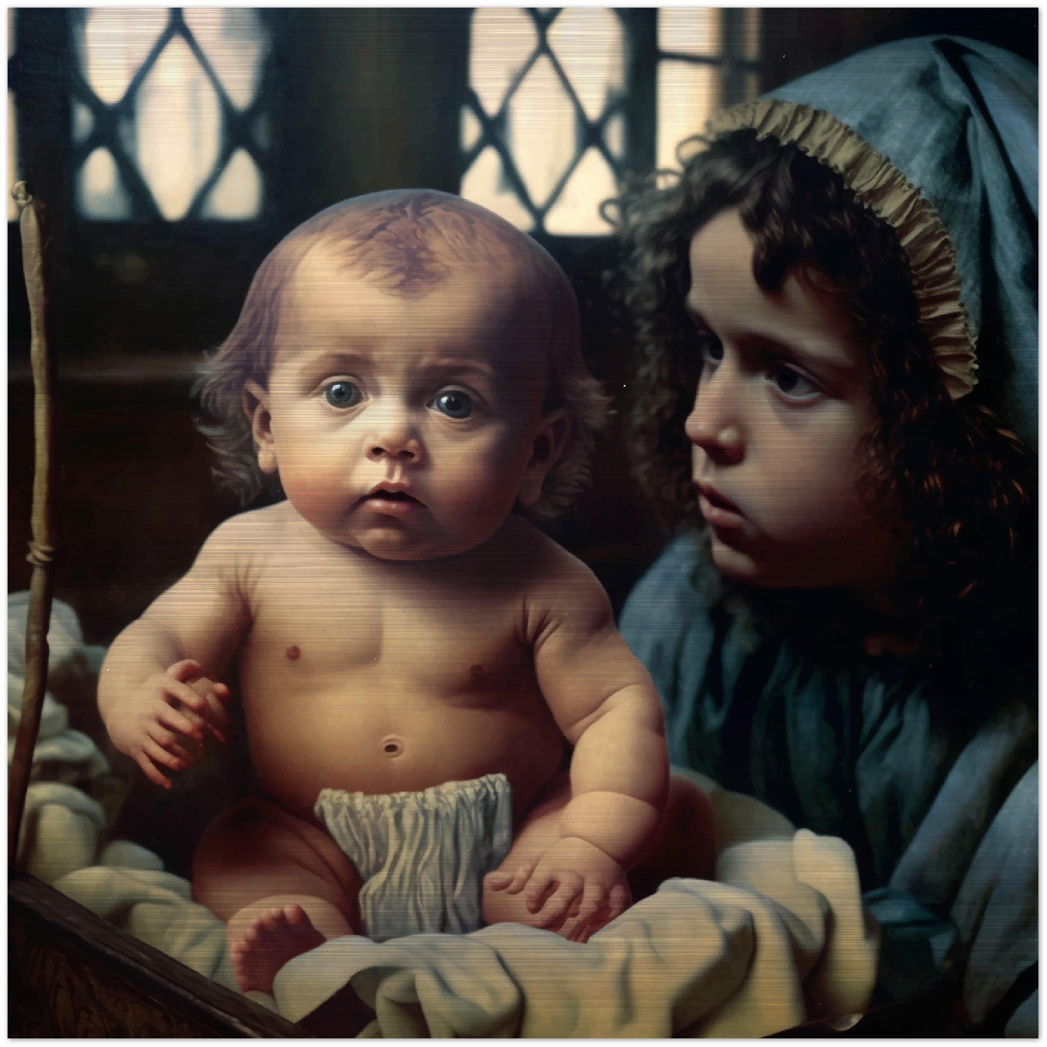 Infant Jesus and John the Baptist as child ✠ Brushed Aluminum Icon