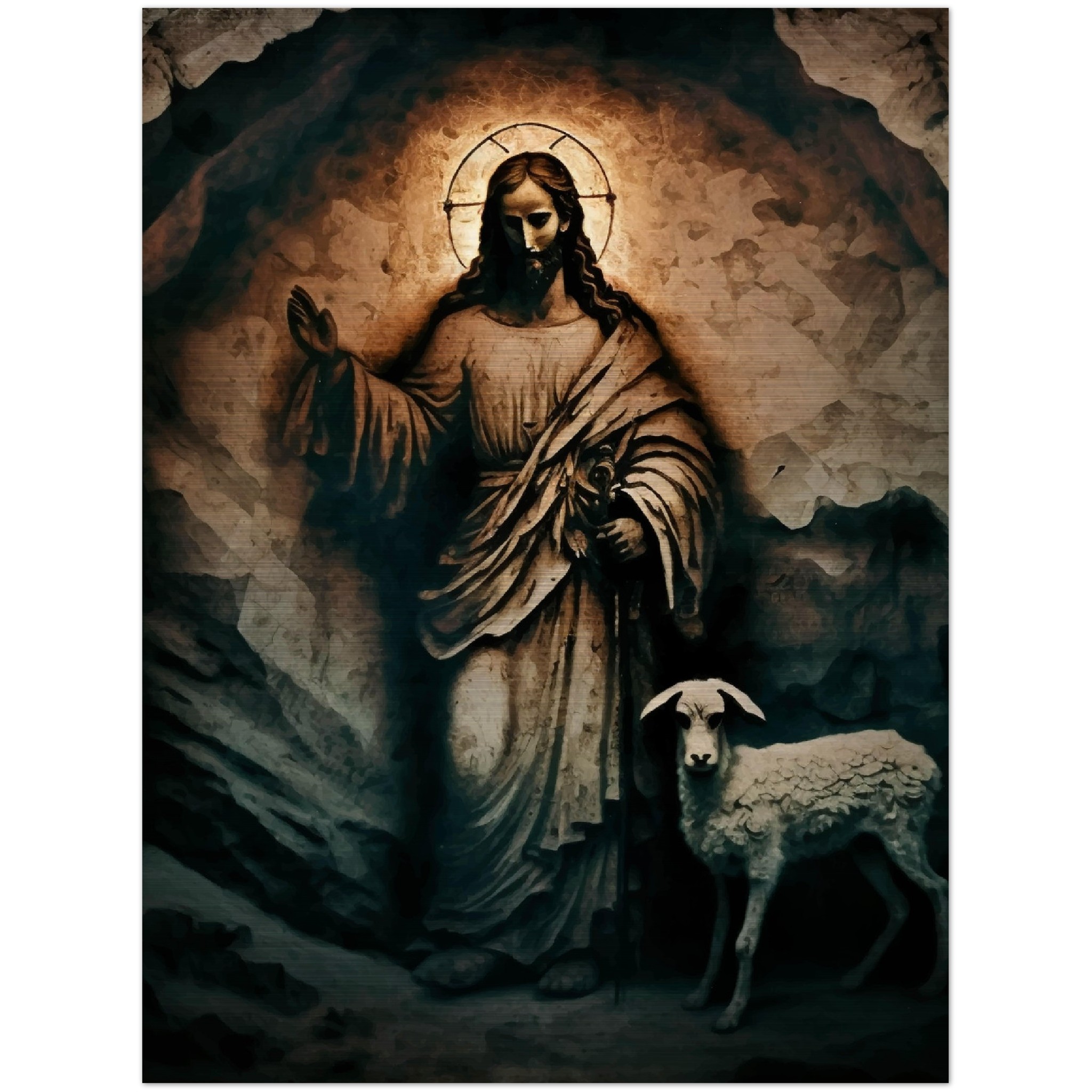 Jesus the Good Shepherd ✠ Brushed Aluminum Icon