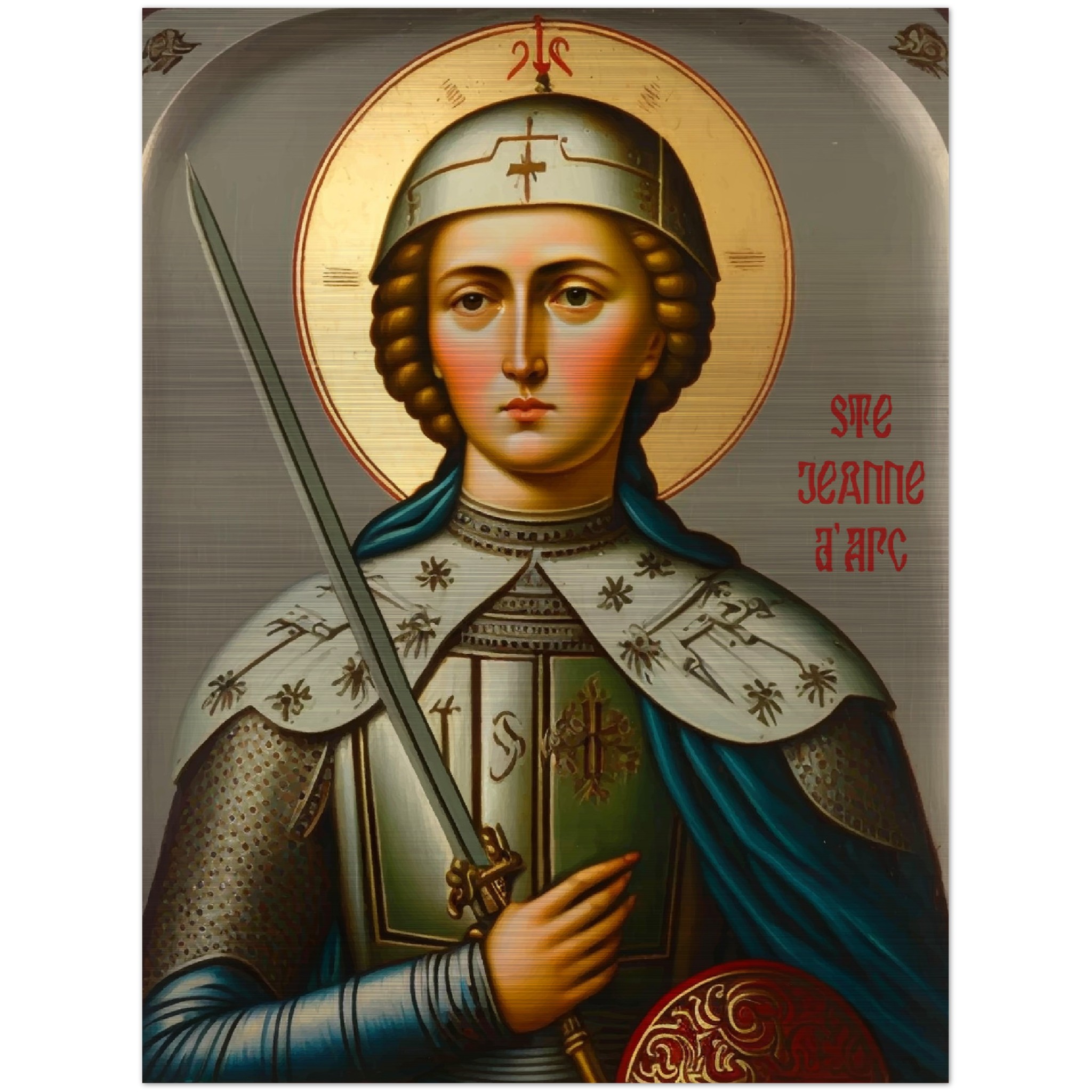 Saint Joan of Arc ✠ Brushed Aluminum Icon Brushed Aluminum Icons Rosary.Team