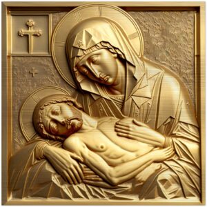Pietà – O Sorrowful Mother ✠ Brushed Aluminum Icon Brushed Aluminum Icons Rosary.Team