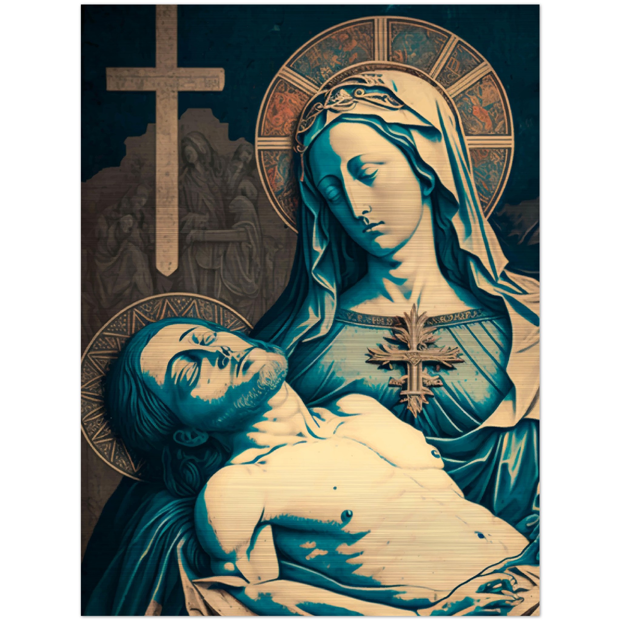 Pietà - Passion of Christ, strengthen me ✠ Brushed Aluminum Icon