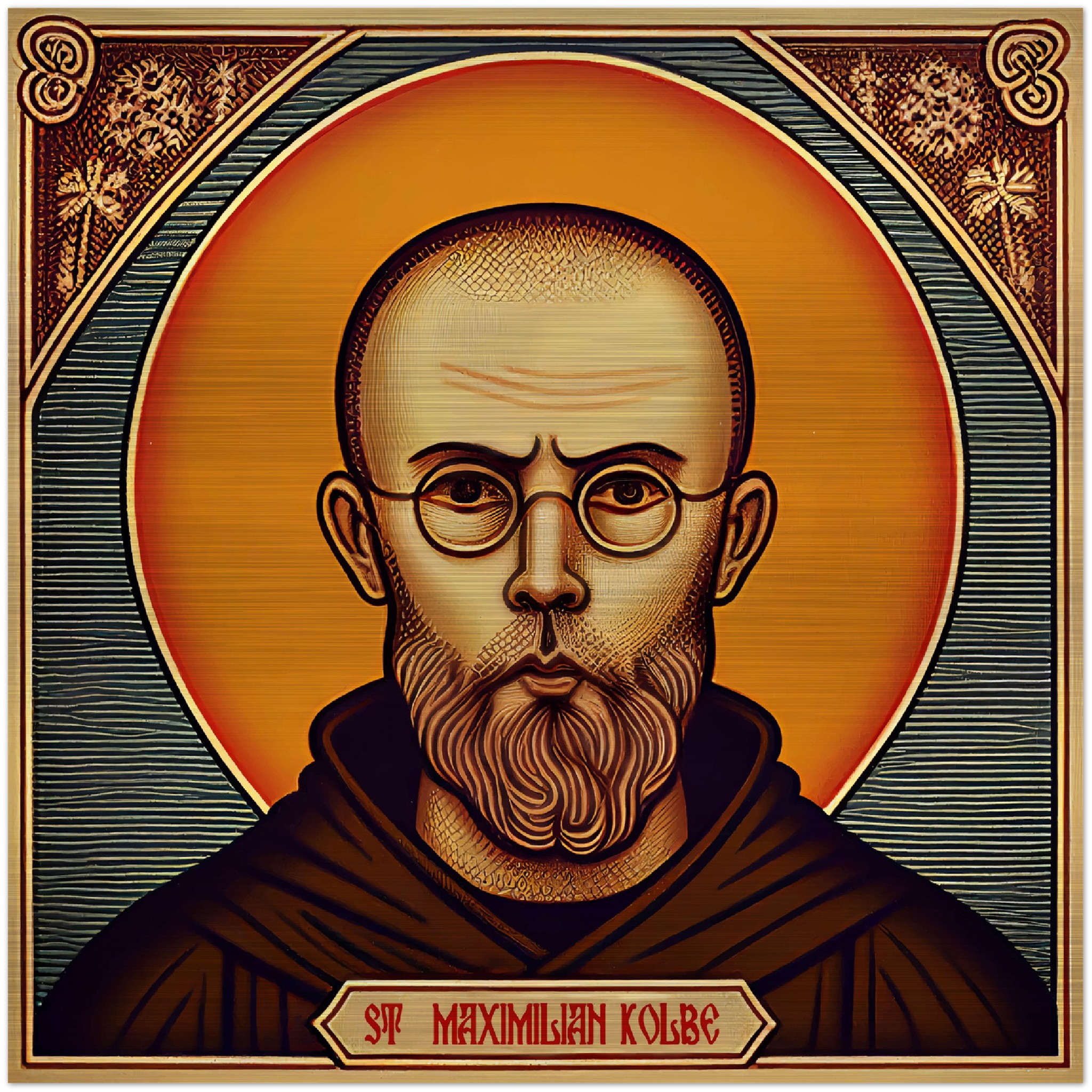 Saint Maximilian Kolbe, Pray for Us ✠ Brushed Aluminum Icon