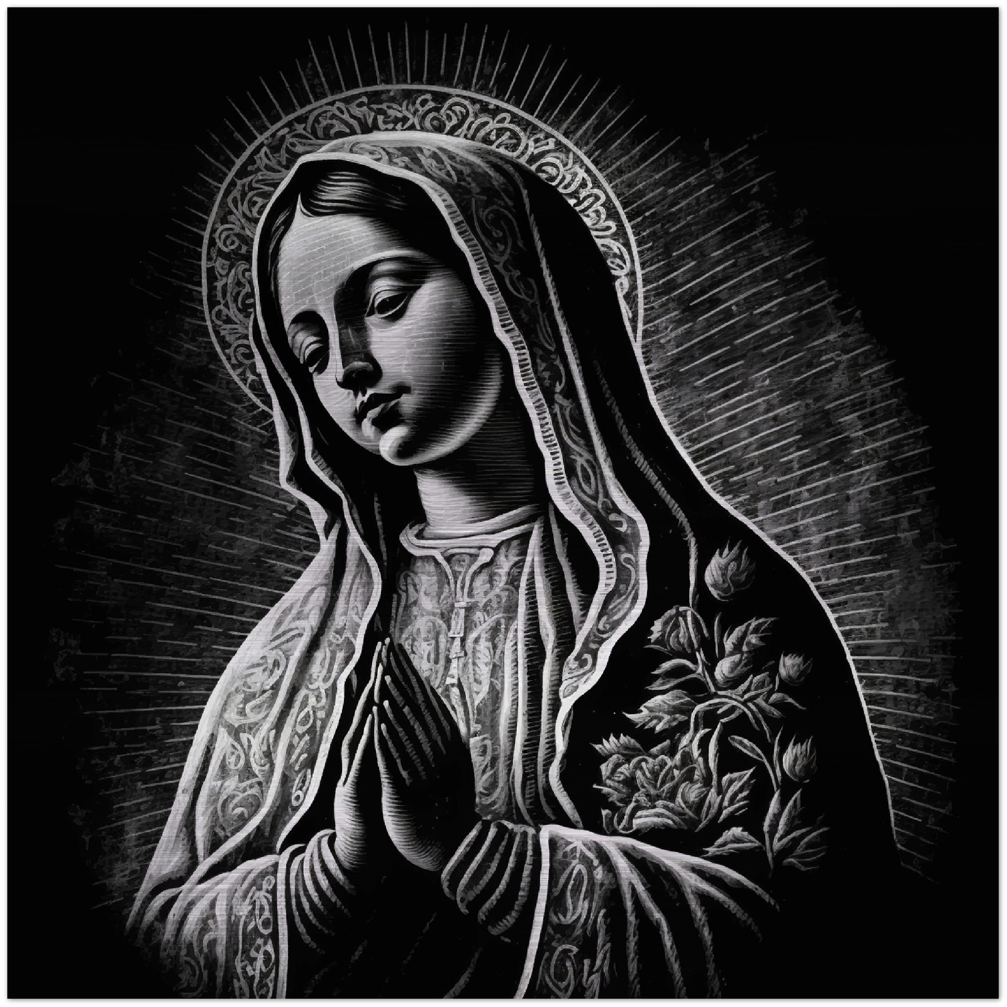 Virgin of Guadalupe, Mother of the Americas + Brushed Aluminum Icon Brushed Aluminum Icons Rosary.Team