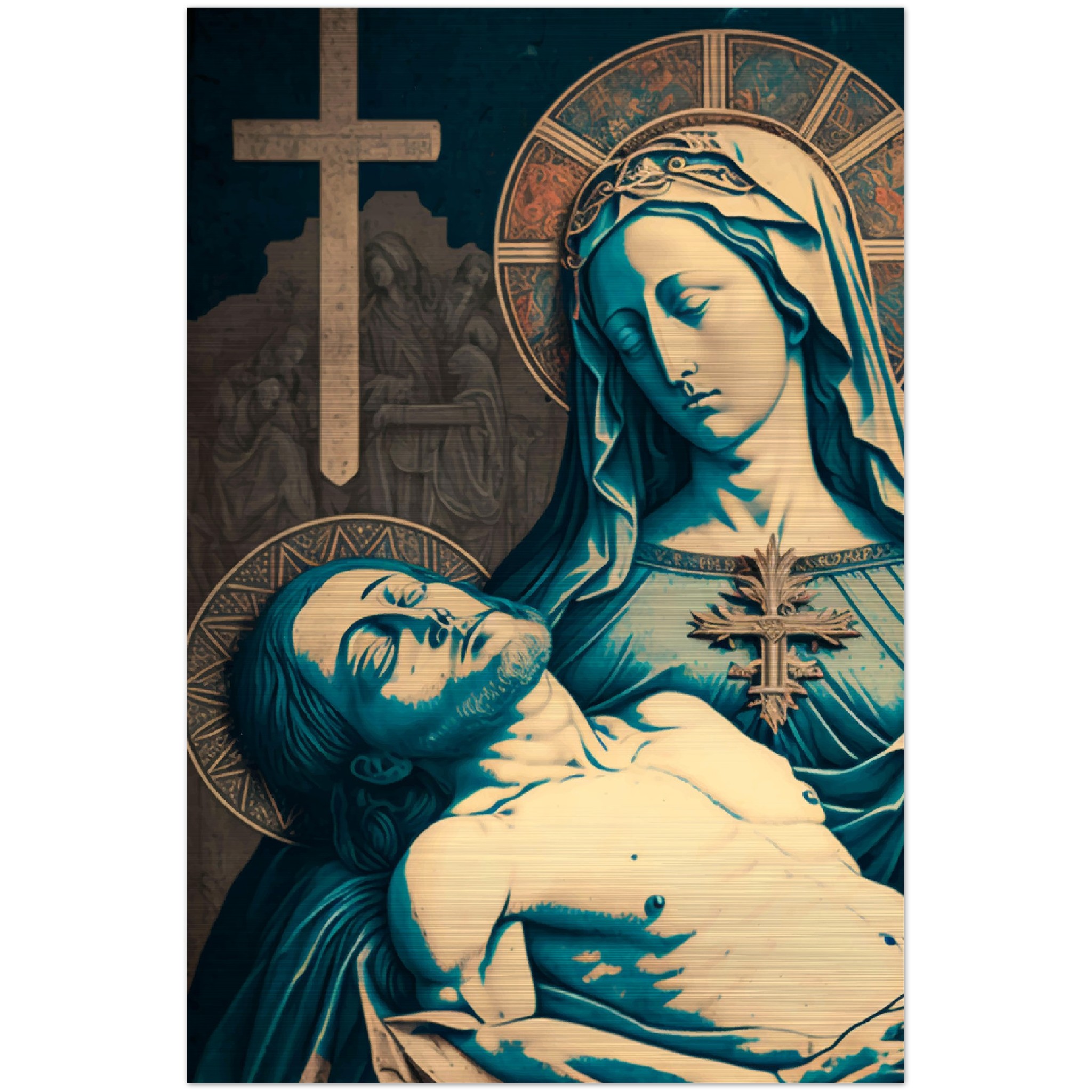 Pietà - Passion of Christ, strengthen me ✠ Brushed Aluminum Icon