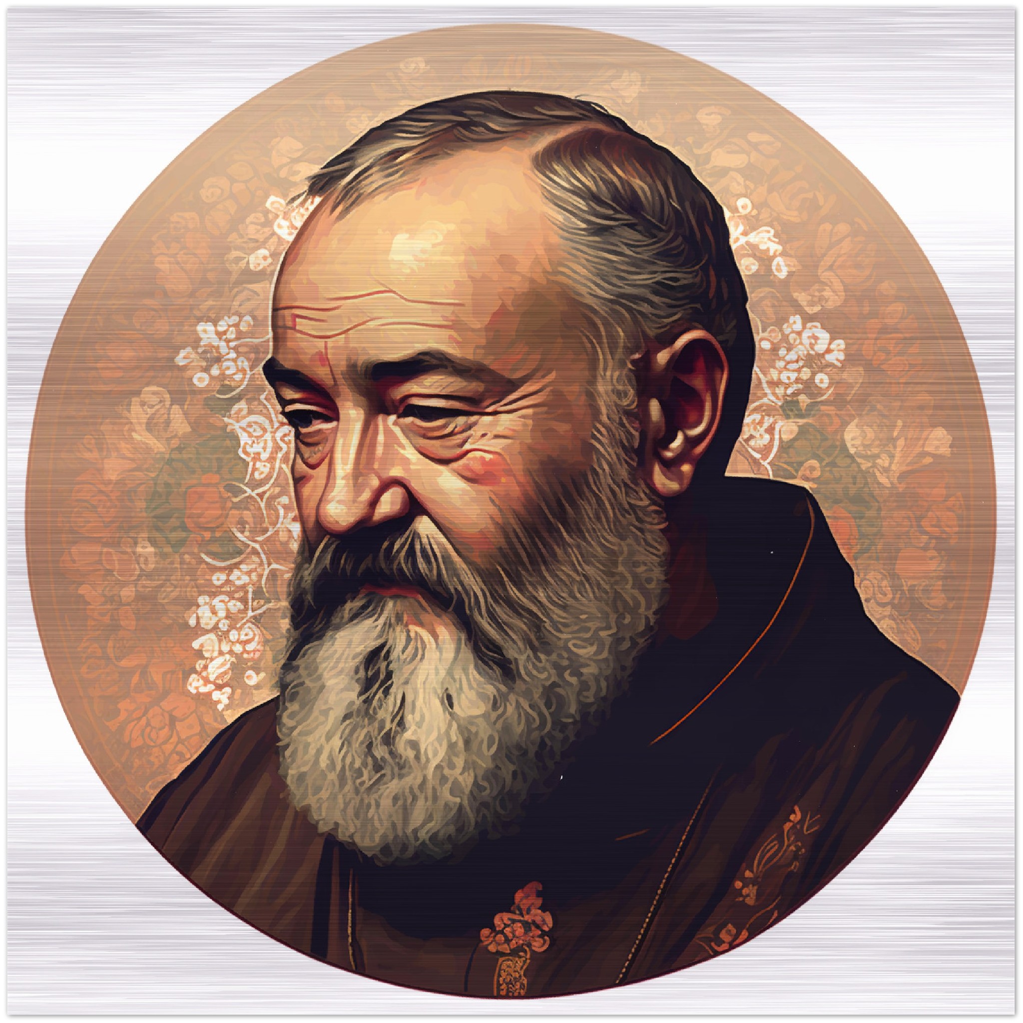 Our Friend, Padre Pio ✠ Brushed Aluminum Icon Brushed Aluminum Icons Rosary.Team