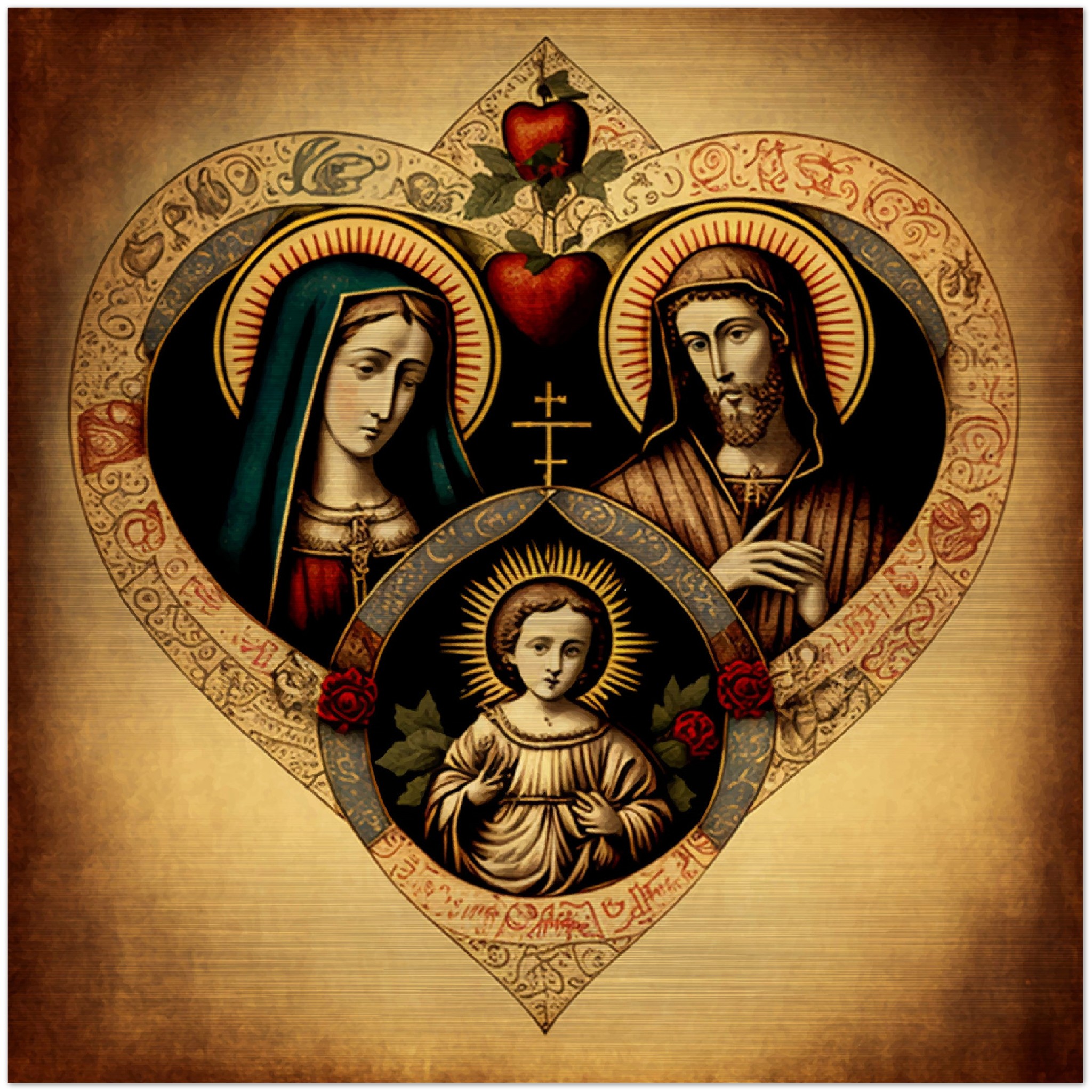 JMJ Holy Family ✠ Brushed Aluminum Icon Brushed Aluminum Icons Rosary.Team