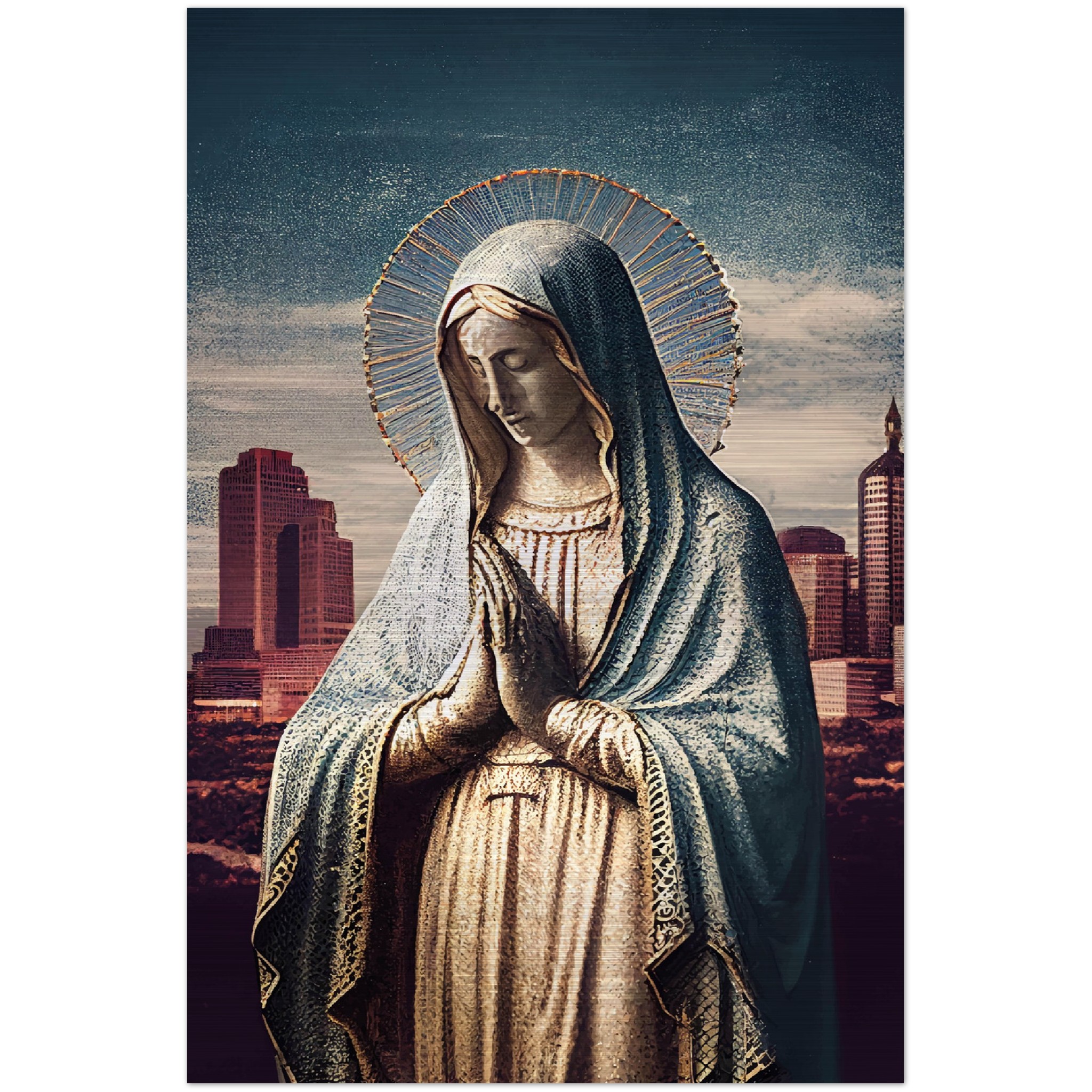 Our Lady Virgin Mary pray for us and our cities - Brushed Aluminum Print