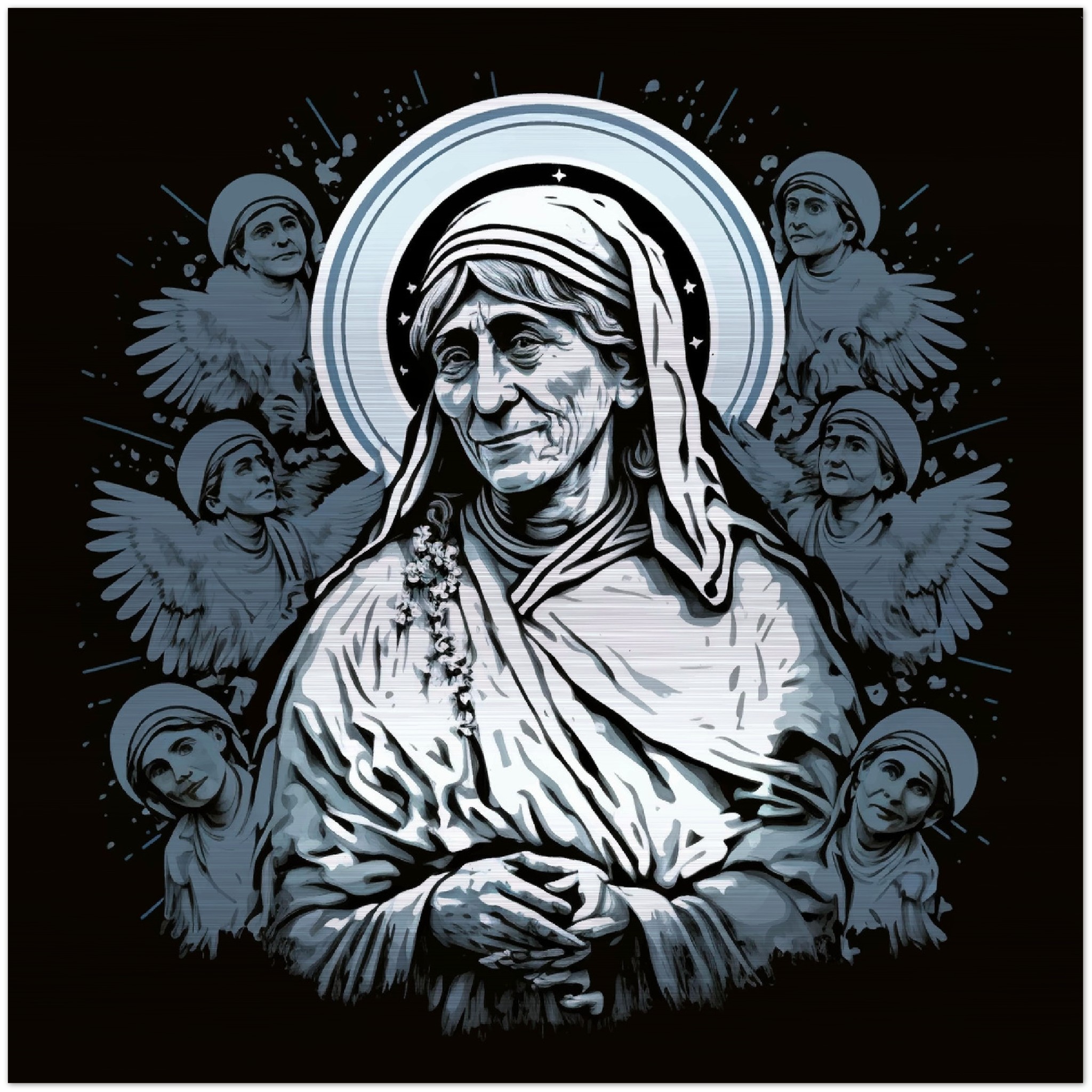 Saint Teresa of Calcutta, Pray for Us ✠ Brushed Aluminum Print Brushed Aluminum Icons Rosary.Team