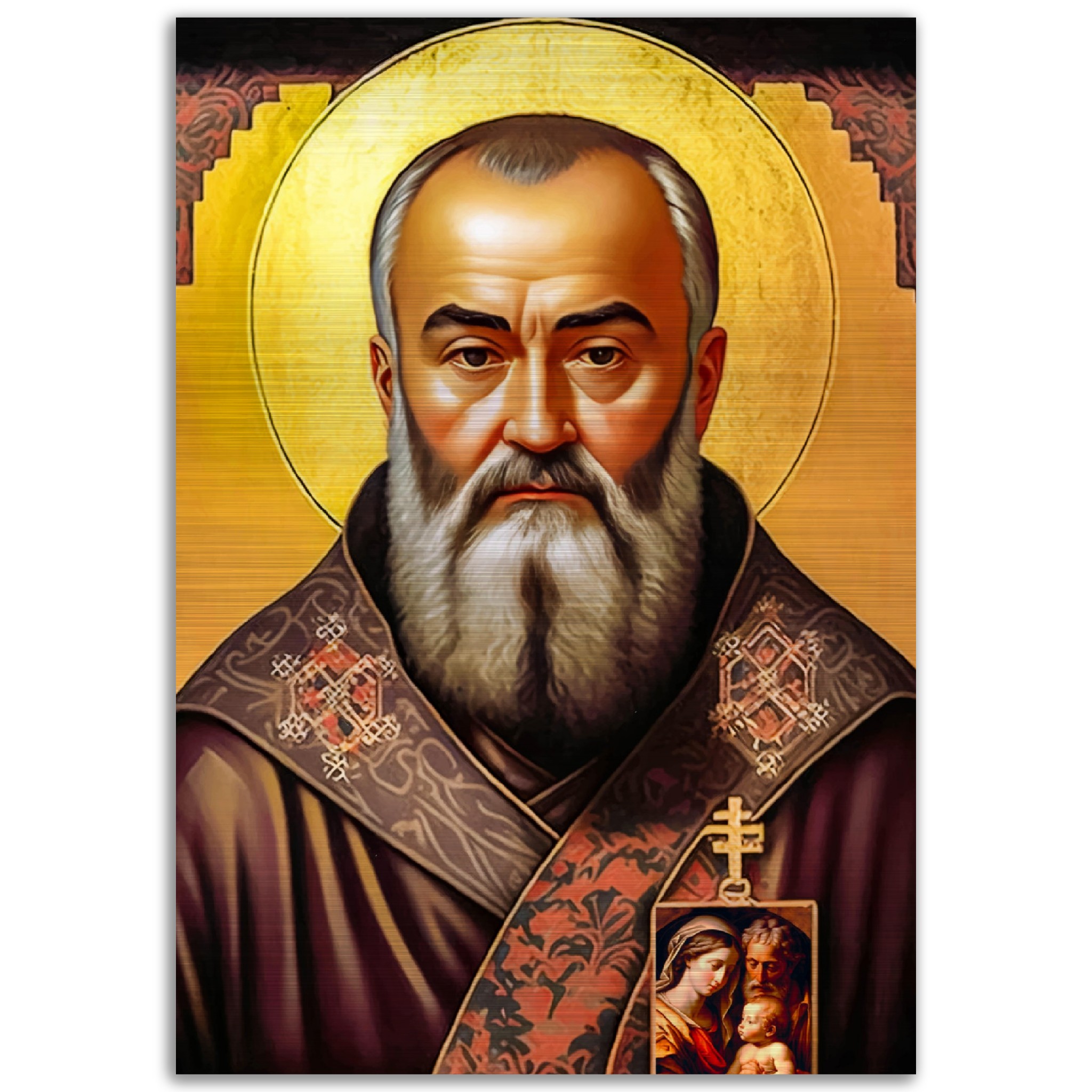 St Padre Pio and Holy Family Brushed Aluminum Icon Brushed Aluminum Icons Rosary.Team