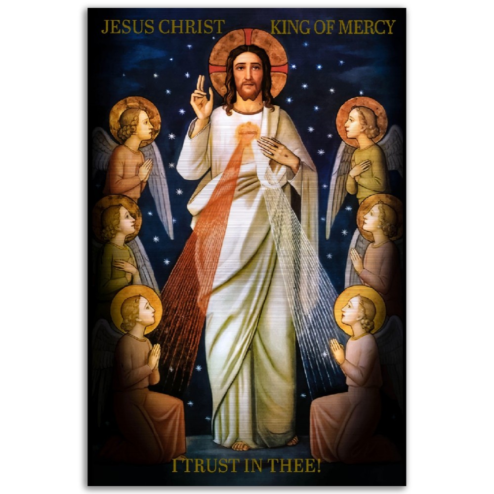 Jesus Christ King of Divine Mercy, I Trust in Thee ✠ Brushed Aluminum Icon Brushed Aluminum Icons Rosary.Team