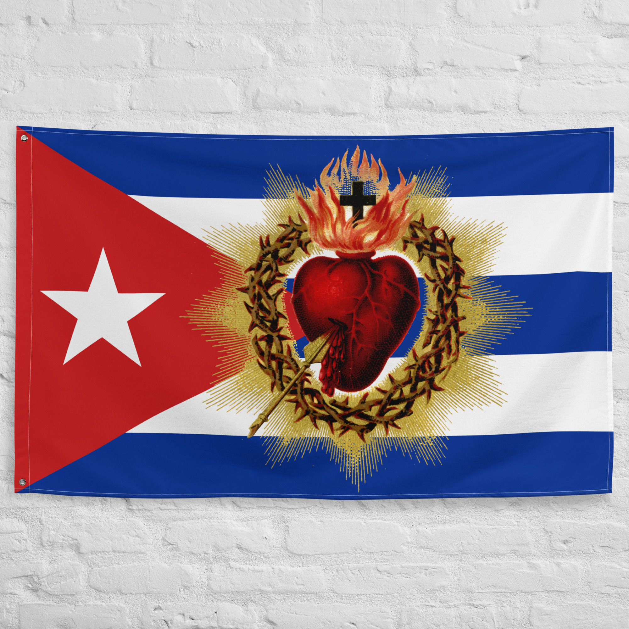 CUBA Sacred Heart Cuban Flag – horizontal Flags Rosary.Team