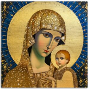 Our Lady of Kazan Brushed Aluminum Icon Brushed Aluminum Icons Rosary.Team