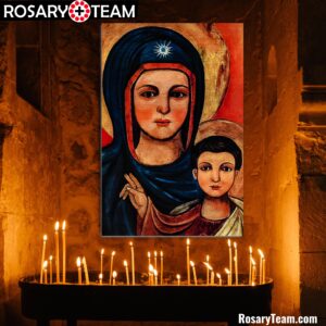 Elije, Our Lady of the Maronites Brushed Aluminum Icon Brushed Aluminum Icons Rosary.Team