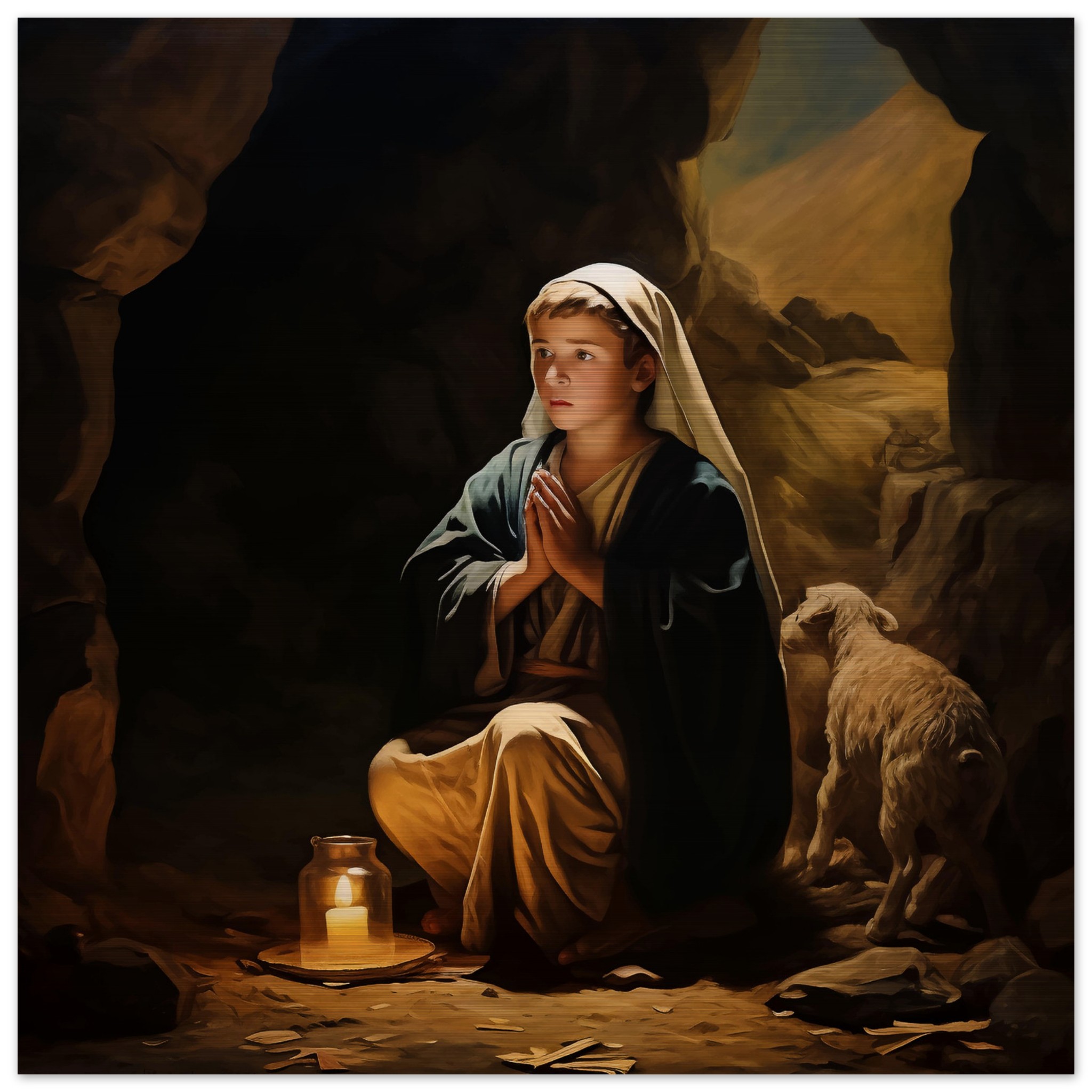 Shepherd Child Saint Charbel in the grotto at Bekaa Kafra Icon Brushed Aluminum