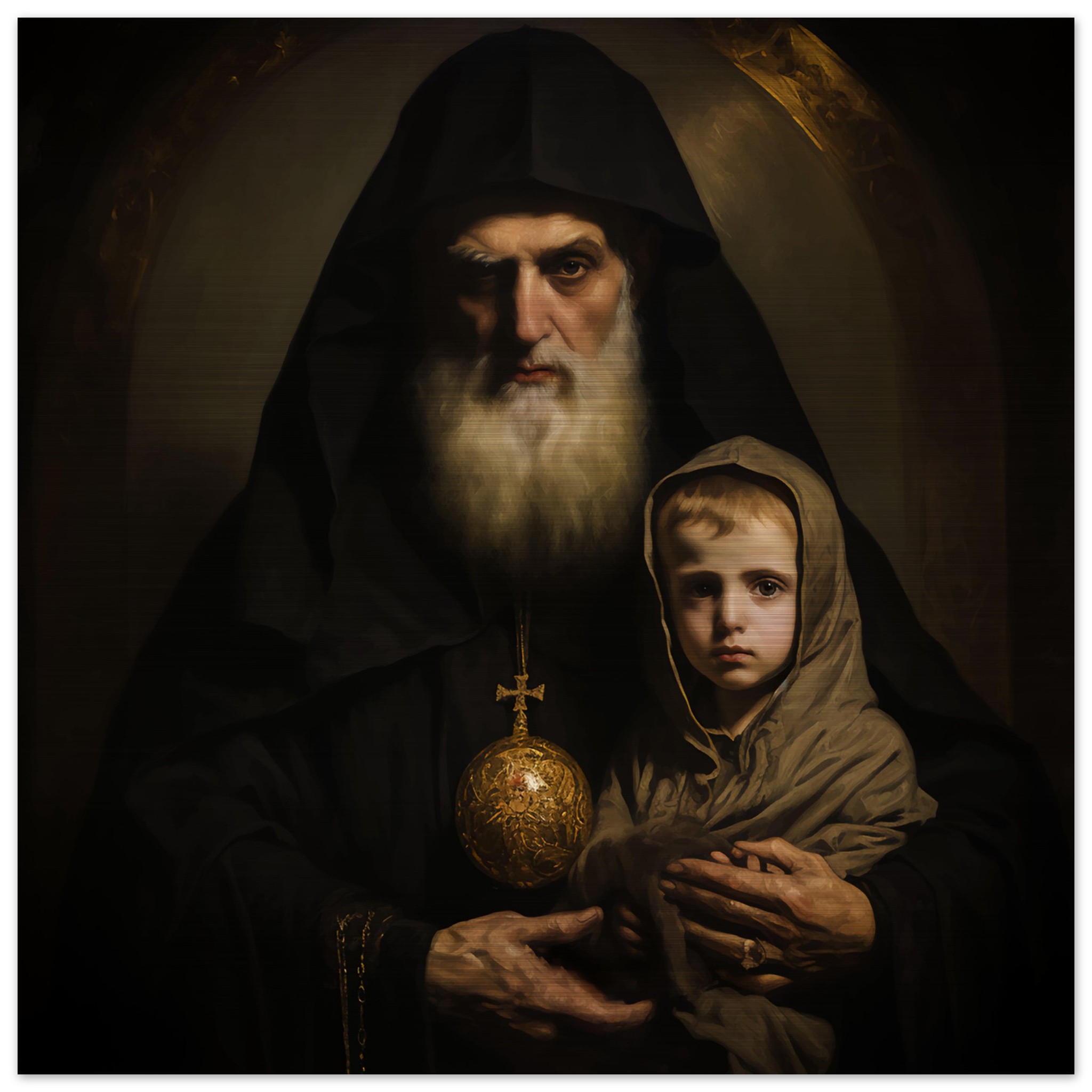 St Sharbel Makhlouf Maronite Monk with Divine Child Icon Brushed Aluminum
