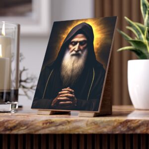 St Charbel, heart full of compassion Ceramic Photo Icon General Rosary.Team