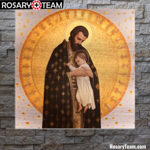 Saint Joseph and Divine Child Jesus Icon Brushed Aluminum Brushed Aluminum Icons Rosary.Team