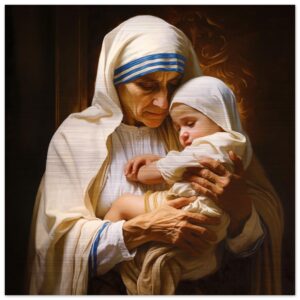 Divine Child and St. Teresa of Calcutta Icon Brushed Aluminum Brushed Aluminum Icons Rosary.Team