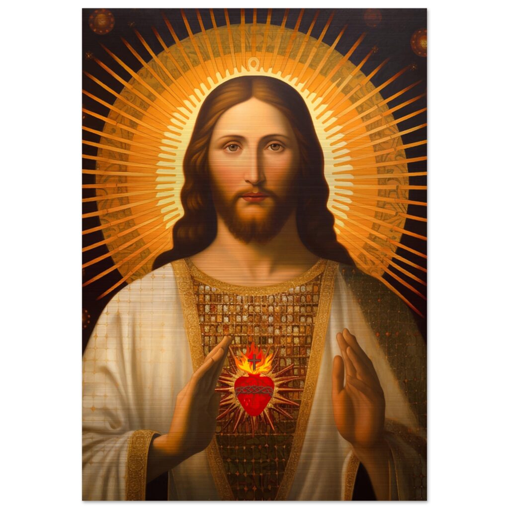 Dear Sacred Heart of Jesus Icon Brushed Aluminum Print