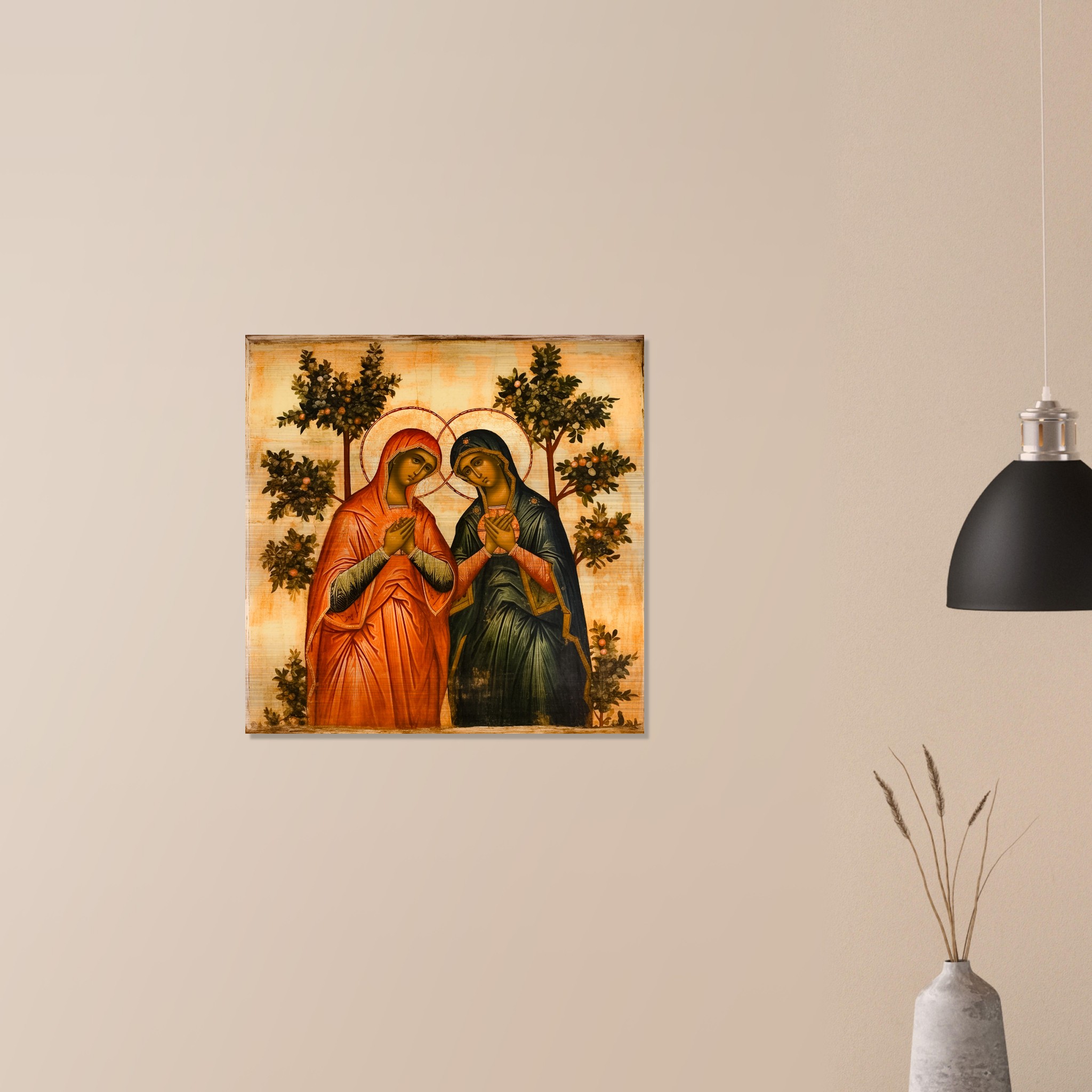 Blessed Mother Virgin Mary and Saint Eve Icon Brushed Aluminum Print