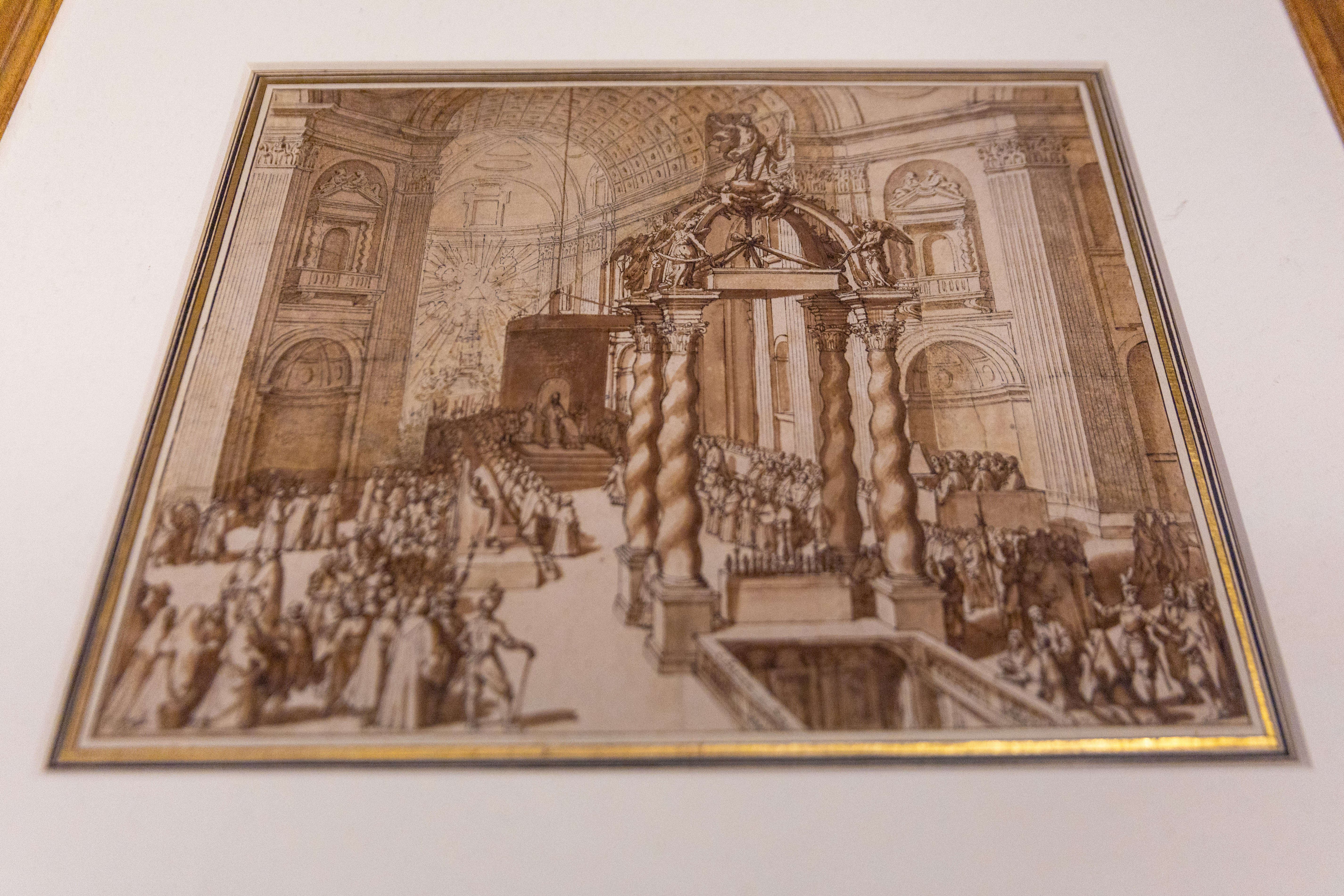 The exhibition displays documents detailing the construction of the canopy. | Credit: Daniel Ibañez/EWTN News